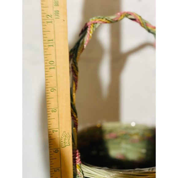 Woven vintage Green basket Spiral Handle 12” Tall beautiful accents - Picture 7 of 7